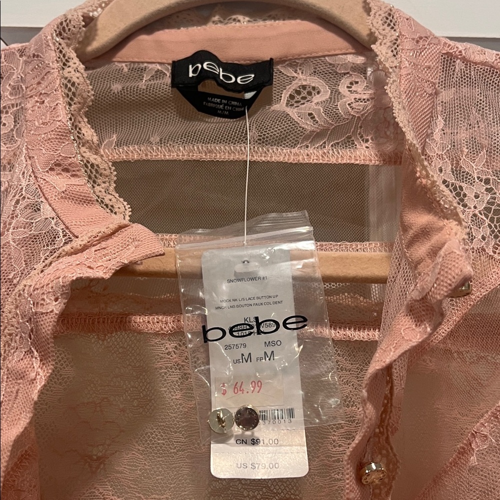 Bebe Women's Blush Lace Blouse - Picture 2 of 10